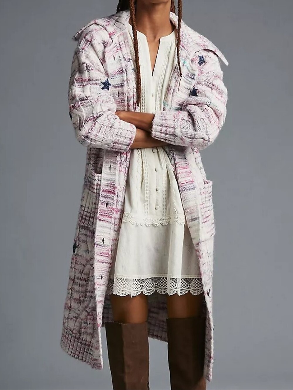 Anthropologie Pilcro Star Granny Cardigan Sweater Cable Knit Longline Duster XS - Picture 2 of 16